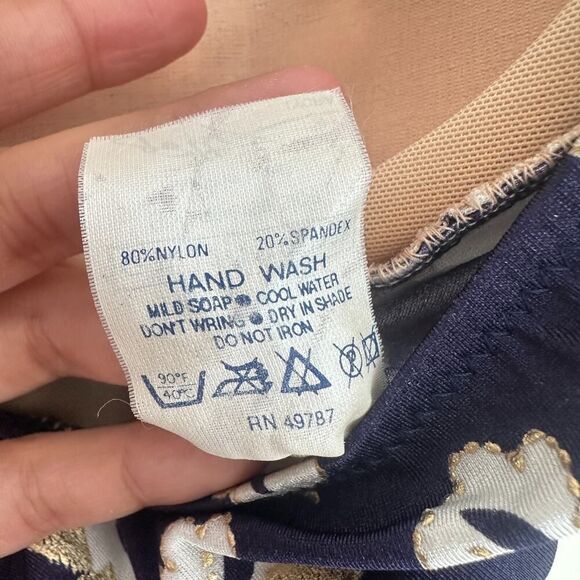 Gottex Swimsuit Medium Navy Floral Metallic Coastal One Piece Modest VTG 70s - Picture 12 of 14